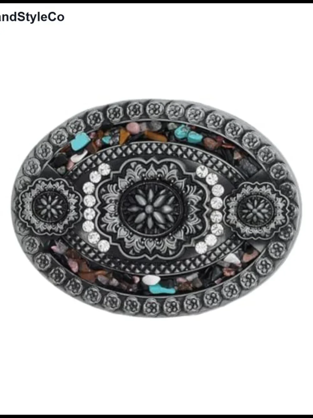 Vintage Western Belt Buckle Oval Turquoise Country Bohemian Alloy